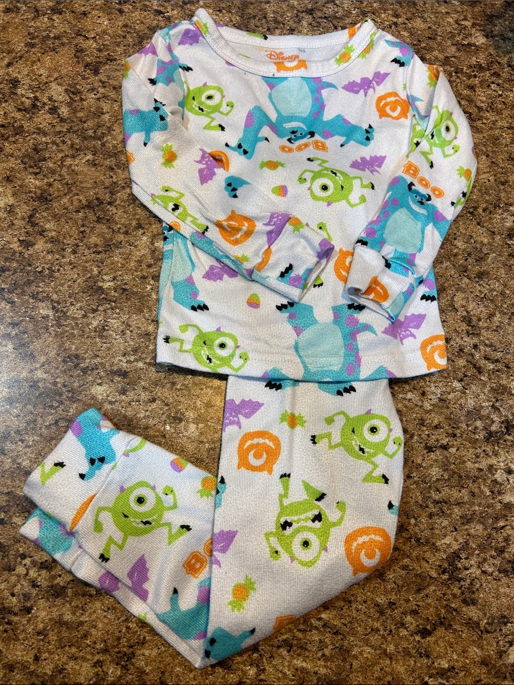 Disney Kids' Monsters Inc. White Long Sleeve Pajama Set 3T